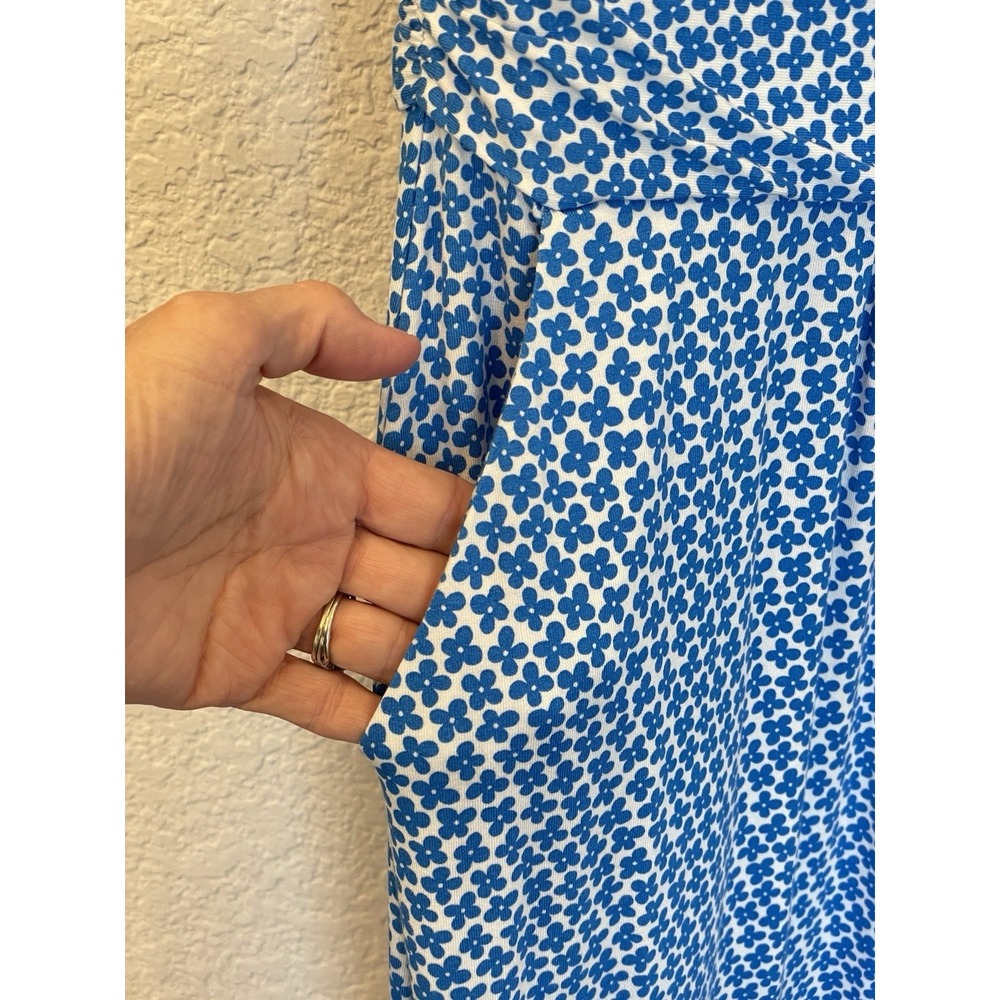 Boden Amelia Jersey Fit/Flare Dress US 8L Blue Floral Knee Length Pockets J0326 - Picture 6 of 11